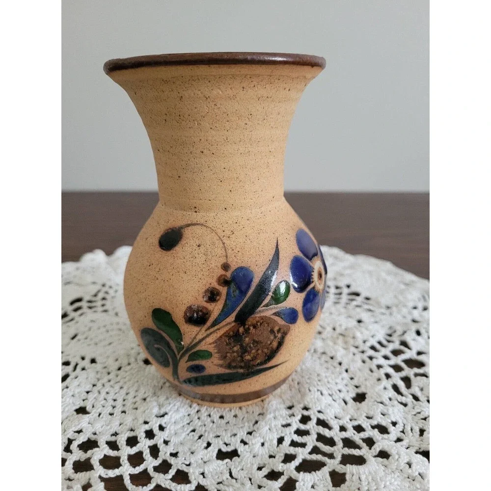 Mexican Tonala pottery Vase Floral Stoneware